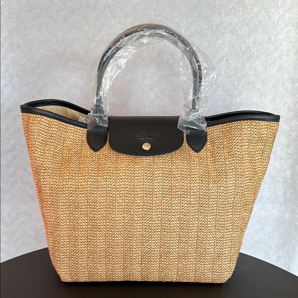 Longchamp Woven Tan and Black Tote